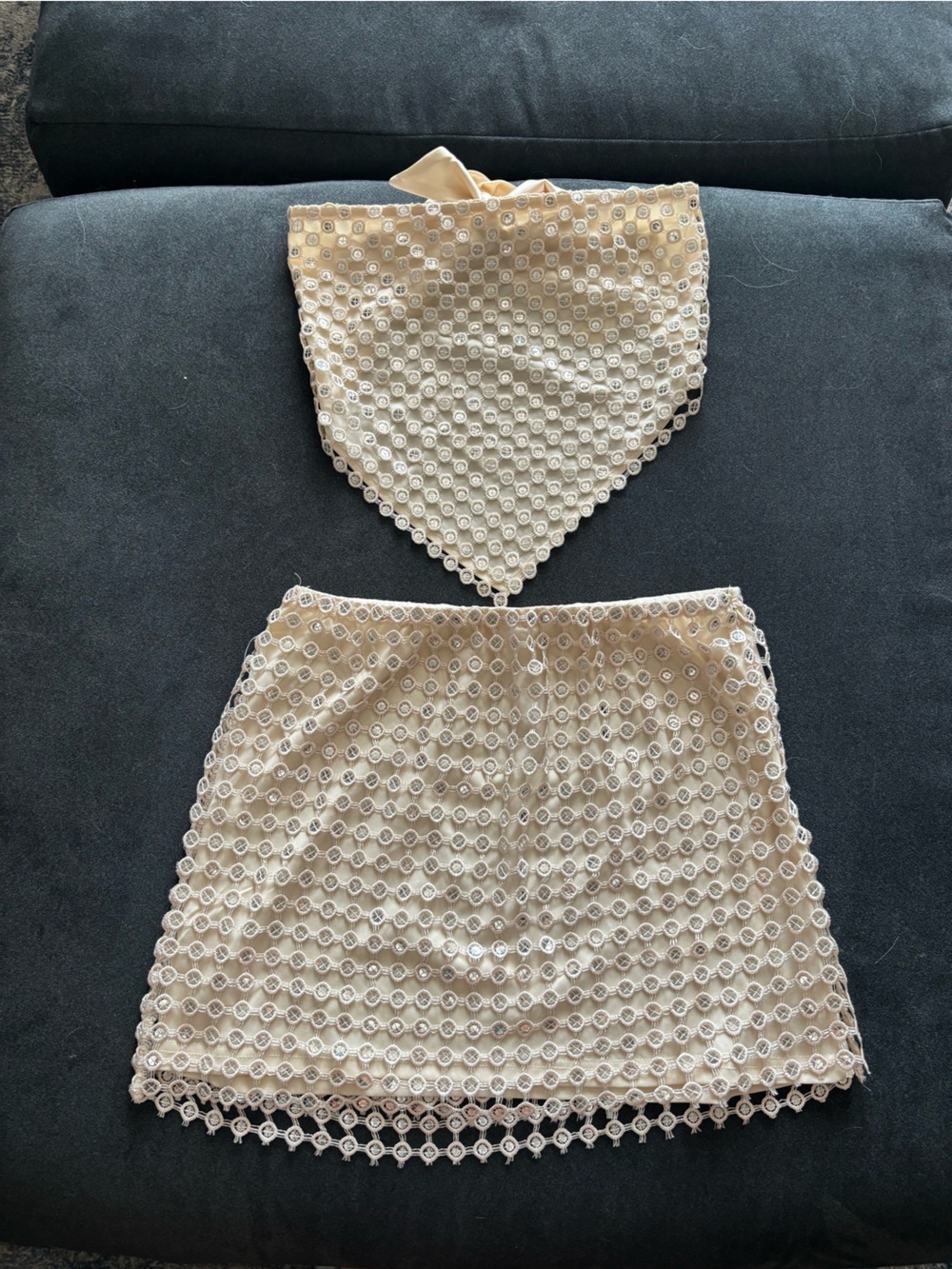 vestique Cream Beaded Hair Snood and Bonnet Set